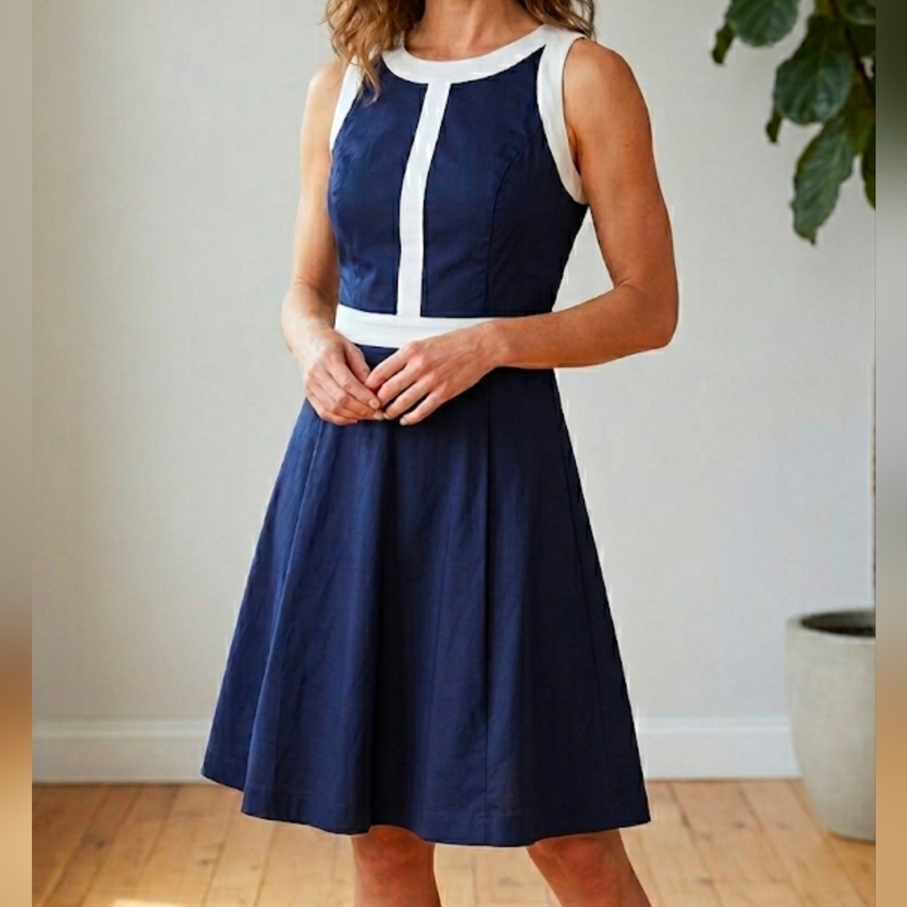 NWOT Banana Republic Nautical A-Line Sleeveless Dress Navy & White sz 0